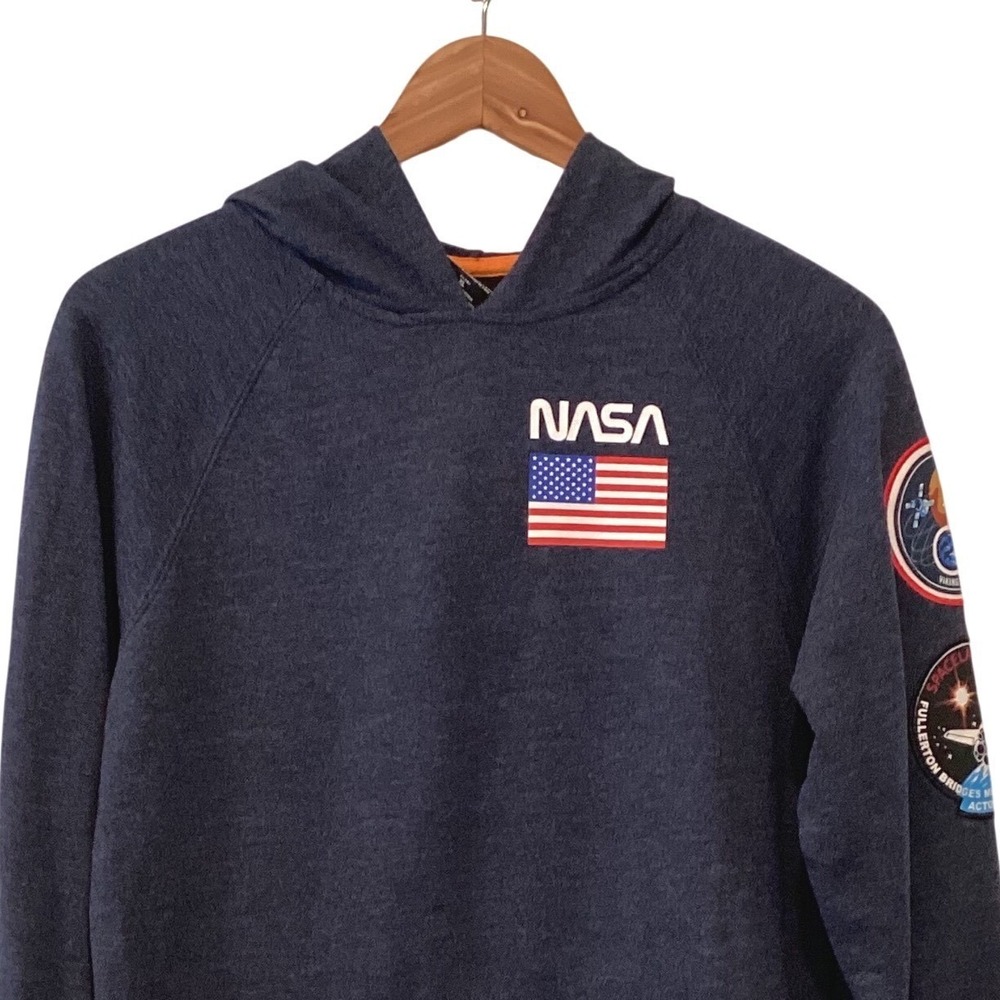 Buzz Aldrin NASA Kids XL Hoodie Navy Blue Space Mission Patches Pullover